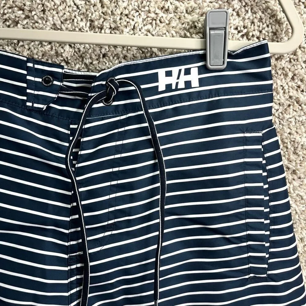 Helly Hansen Swim Trunks Men’s 30‎ Navy Blue, Red and White Striped 8”